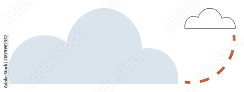 Cloud computing, data migration, digital storage, innovation, connectivity, technology solutions. Minimalist abstract cloud with a dashed line movement. Cloud computing and data migration concept