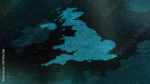 UK, United Kingdom, Britain, digital map animation stock footage. Showing innovation in tech, technology AI sector.