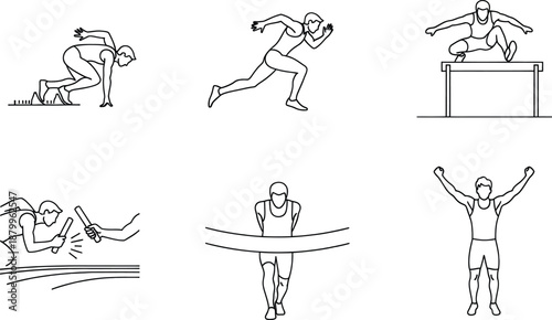 Sequence of track and field events from starting blocks to victory celebration