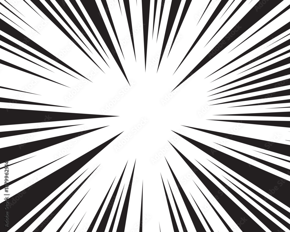 Obraz premium Manga comic explosion, motion or movement effect, vector background. Manga anime cartoon radial speed lines and abstract pattern for comic book burst, flash ray or explode bang action