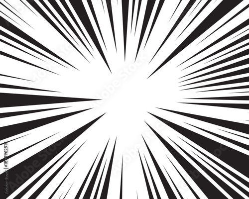 Manga comic explosion, motion or movement effect, vector background. Manga anime cartoon radial speed lines and abstract pattern for comic book burst, flash ray or explode bang action