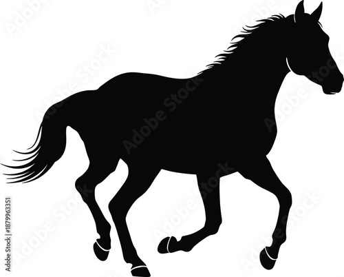 A striking black silhouette of a magnificent horse captured mid-gallop