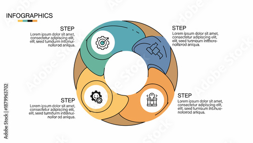 Circular Infographic Template with Four Steps.