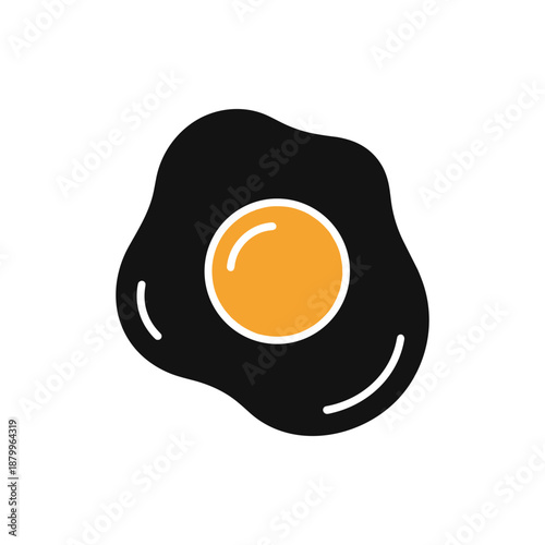A minimalist, stylized illustration of a fried egg with a bright yellow yolk and a dark, irregular white on a plain background
