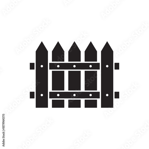 Stylized black silhouette icon of a classic wooden picket fence, symbolizing a garden barrier, property boundary, or decorative outdoor element, perfect for home, yard, or landscape design concepts