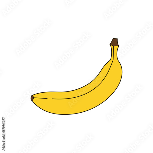 Clean vector illustration of a ripe yellow banana, a healthy tropical fruit symbolizing natural energy and sweet deliciousness, ideal for food and wellness designs
