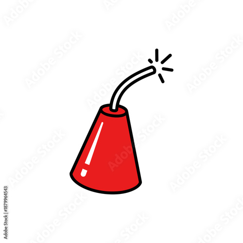 Dynamic graphic illustration of a vibrant red firecracker with a lit, sparkling fuse, symbolizing explosive energy, danger, celebration, or a significant impactful event