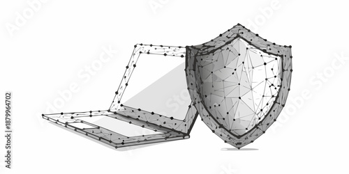Laptop and shield design representing cybersecurity and data protection concepts