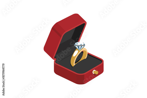 A diamond ring rests inside a velvet jewelry box