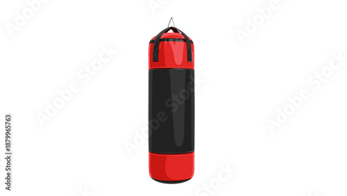 A red and black punching bag on transparent background