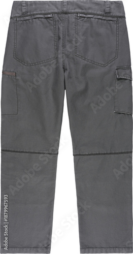 Slika na platnu Durable grey cargo pants with multiple pockets isolated on transparent backgroun