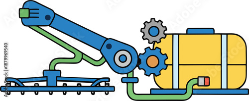 Smart Fertilizer Actuator and Robotic Arm Graphic Vector Illustration for Precision Agriculture Business Management and High Tech Plantation Operational Efficiency