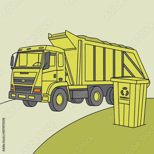 Garbage truck collecting waste