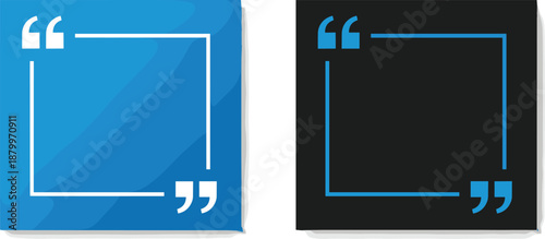 A blue and black quotation mark frame on a contrasting background viewed directly