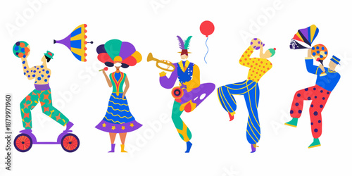 a colorful illustration of musicians playing various instruments and having fun