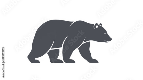 A stylized illustration of a dark grey bear walking.