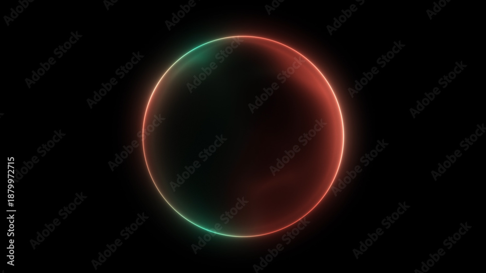 Obraz premium Red green particle sphere black background liquid round shape changing gradient soft energy reflections glowing abstract circular motion 4K cinematic futuristic sci fi visual depth
