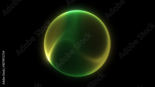 Fotografie Glowing yellow green sphere neon wavy light green 3D ball bright eco energy orb