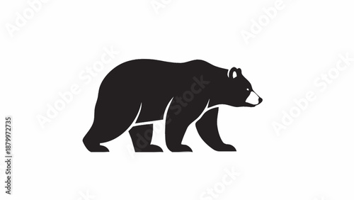 Black Bear Silhouette Walking Side View Isolated.