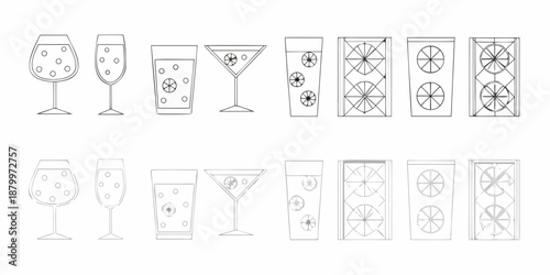 Illustrative collection of various glassware shapes for different beverages