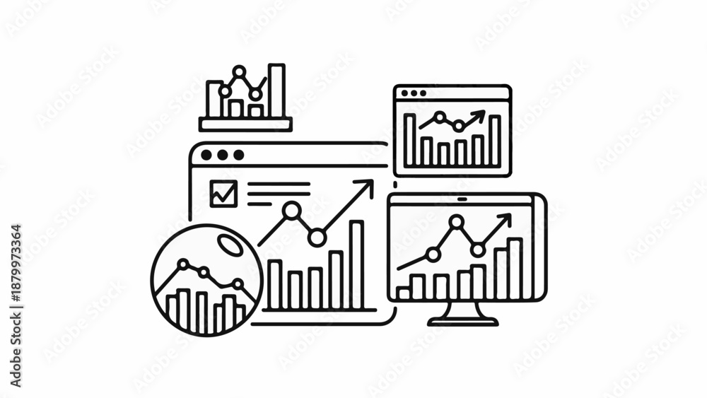 Fototapeta premium Collection of charts and graphs on screens, analysis