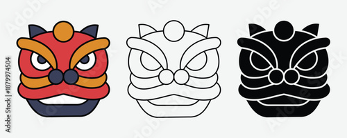 Festival Celebration Icon Vector Set Illustration of Dragon Head