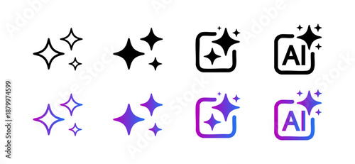 Generative AI Sparkle Icon Pack Vector. AI Star Square Symbols for Machine Learning, UI UX Buttons, App and Website