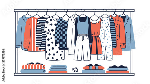 Clothing Rack with Various Outfits.