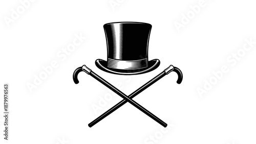 A 3d illustration of metal wedding rings on a white background isolated next to a black magician hat and a magic wand object