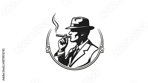 Hand drawn black and white vector illustration of a man holding a sword with a paint brush in a retro cartoon art style