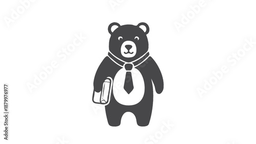 Cartoon Bear Wearing a Tie Holding a Book.