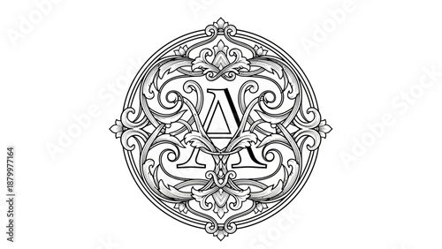 Vintage gold ancient Greek ornament vector illustration featuring a historic eagle emblem and antique military medal insignia design