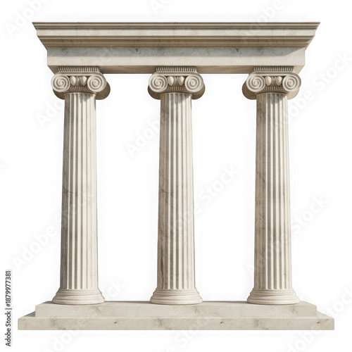 Ancient Marble Portico with Ionic Pillars Cut-out isolated on transparent or white background PNG