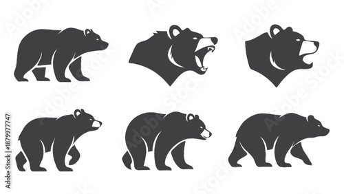 Collection of Bear Silhouettes in Various Poses and Expressions.