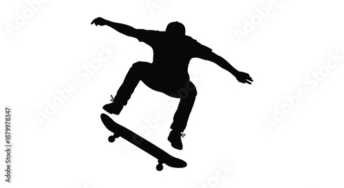 A dynamic illustration of a skateboarder performing an aerial trick mid jump showcasing athleticism and youthful energy a striking silhouette high quality