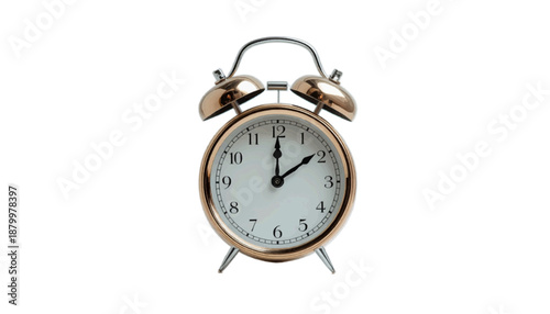 A classic gold alarm clock on transparent background