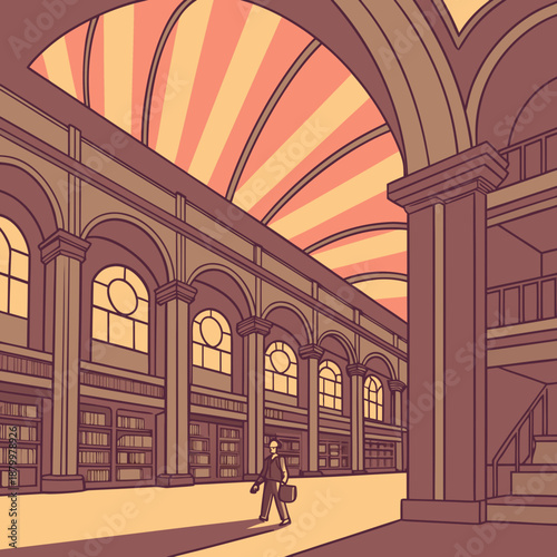 Illustrated library interior