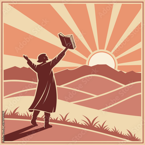 Person holding a book in a desert landscape