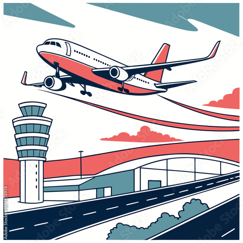 Airport scene with airplane