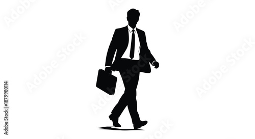 A stylish businessman confidently striding forward with a briefcase presenting a classic and professional image a striking silhouette high quality detailed
