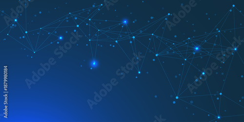 Abstract futuristic quantum technology plexus design. Polygonal shapes for network connection, communication and science template. Vector