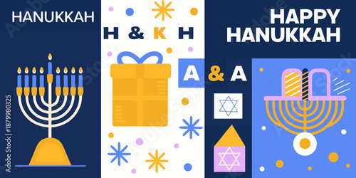 happy hanukkah celebration with menorah and dreidel