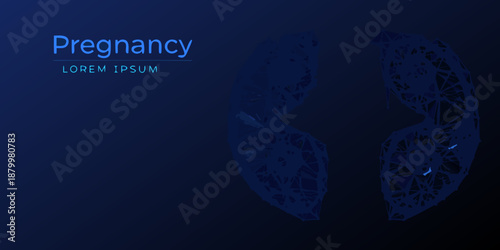 Digital illustration of pregnancy with abstract shapes and blue color scheme
