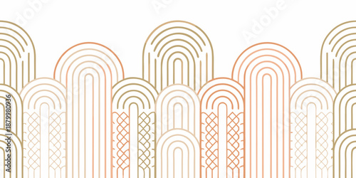 Elegant art deco pattern with repeating arched lines in pastel shades