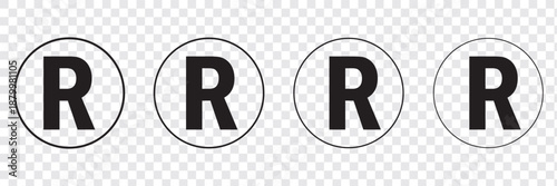 Registered trademark symbol vector icons set, bold outline and thin line styles, copyright brand protection logos, intellectual property design elements collection