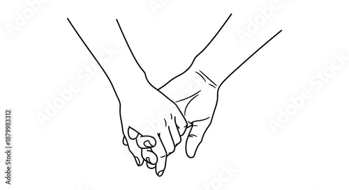 A delicate line drawing depicts two hands gently clasped together showcasing connection and intimacy in a minimalist silhouette high quality professional