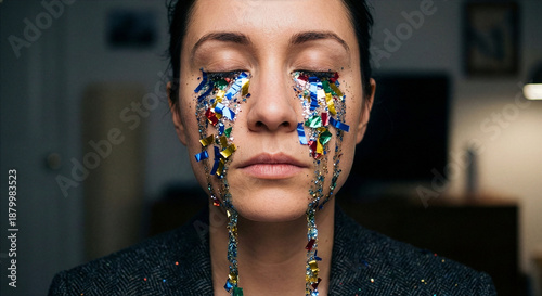 Wallpaper Mural Crying woman with colorful glitter and confetti tears on face Torontodigital.ca