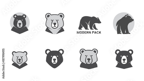 Collection of stylized bear icons and logos.