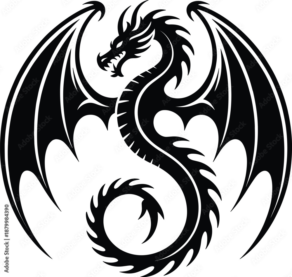 Fototapeta premium Black Dragon Tattoo Vector Illustration