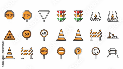 Collection of Traffic Signs and Road Safety Symbols.